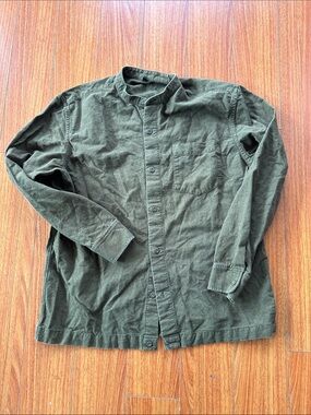 Muji Olive Casual Stand-Collar Button-Down Shirt